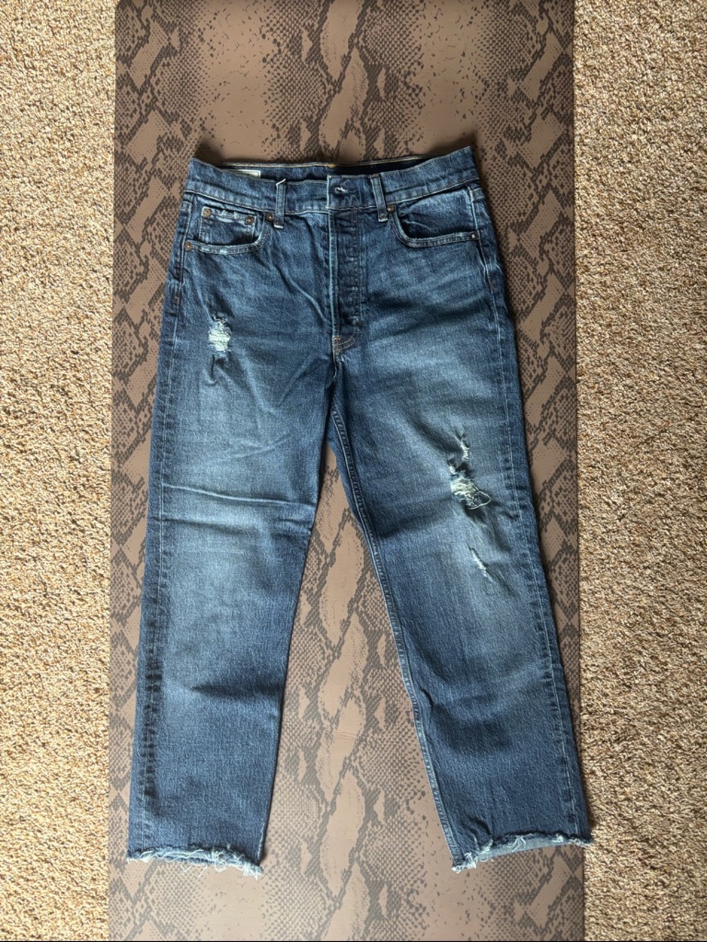 GAP Women’s Dark Blue Distressed Straight Jeans